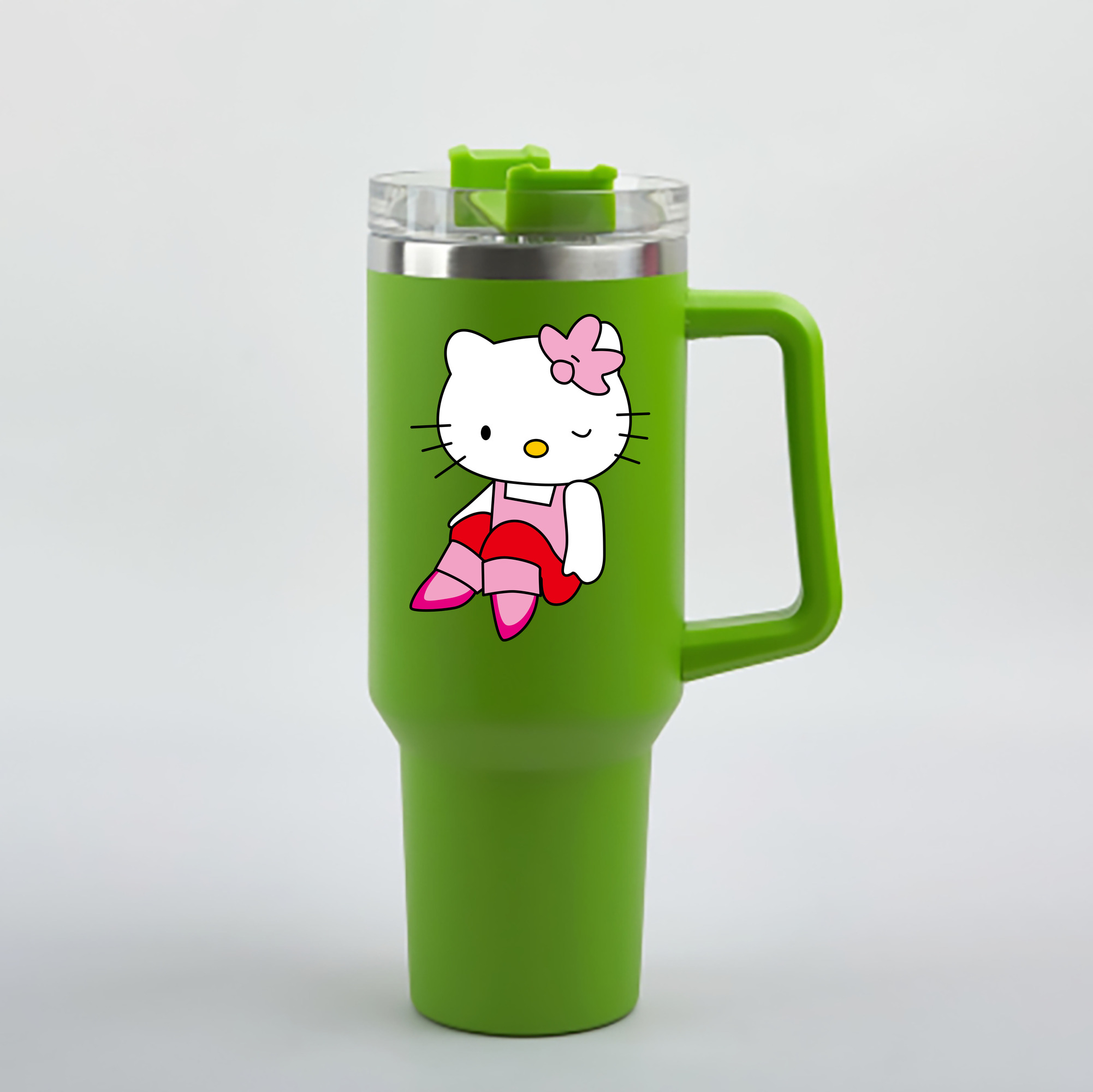 （画像用） Hello Kitty ハローキティ 1200mL車用タンブラー - クリスタルステッカー（プラスチックストロー付き）